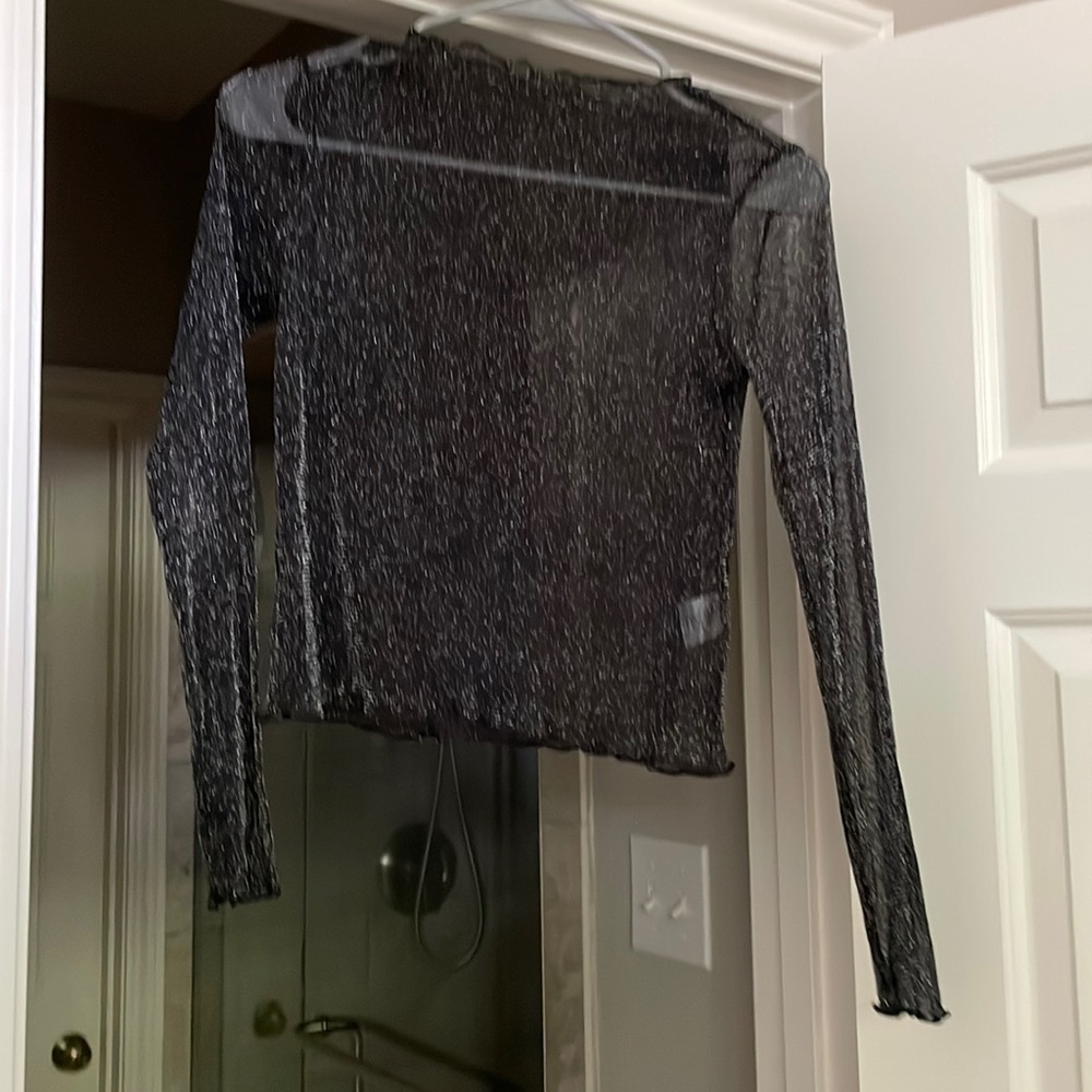 Sheer sparkly long sleeve shirt.